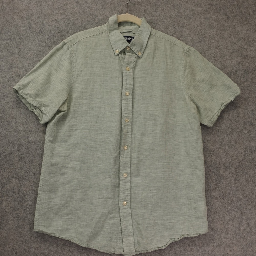 Chaps Linen Button Down Shirt Mens M Green Coastal Grandpa Summer Light Resort
